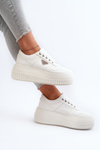 Women's Sneakers Made of Eco Leather on Chunky Platform White Chrisstin