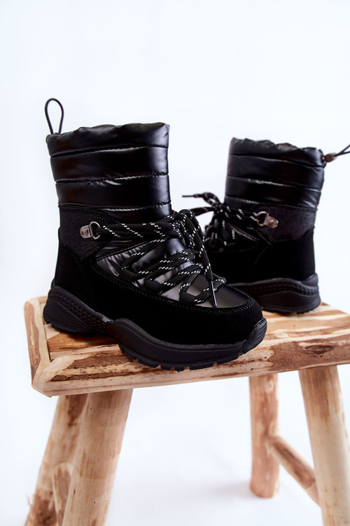 Children's Warm Snow Boots With Zipper Black Leena