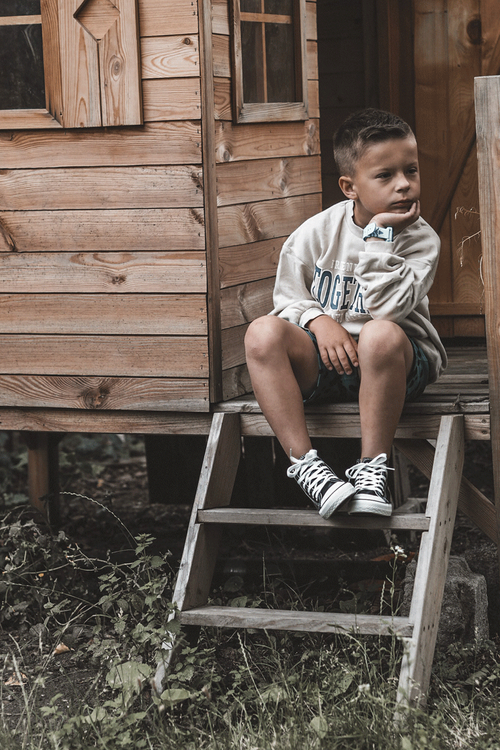 Children's Leather High Sneakers Black and white Marney