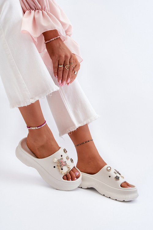 Klapki Piankowe Damskie Ozdoby Białe Afariana M320