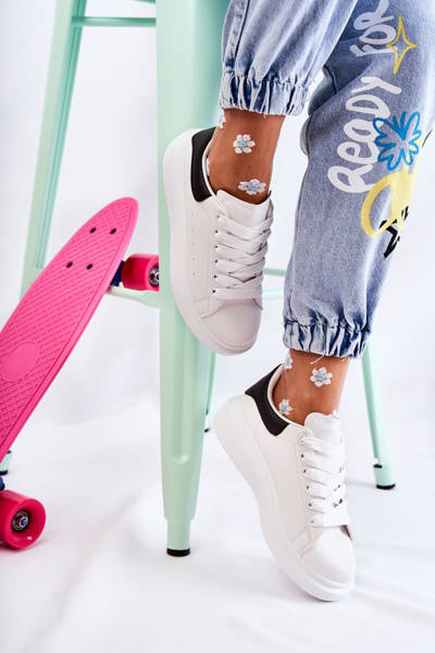 Buty Sportowe Damskie Platforma Biało-Czarne Eliso