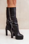 Knee High Heels And Platform Made Of Eco Leather Black Felilorn