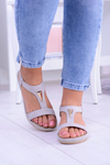Women's Grey Sandals with Elastic Rubber Riben