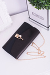 Black Women's Clutch Bag Gold Chain Padlock Latch