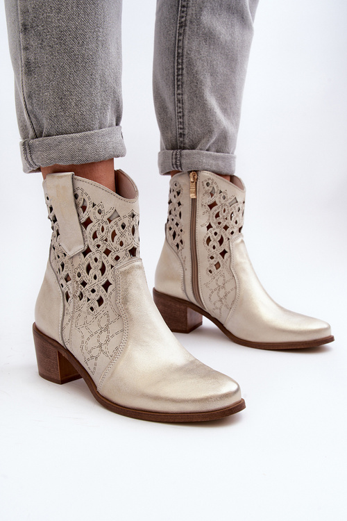 Botki Damskie Ażurowe Na Obcasie Zazoo 3394/2 Złote