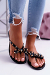 Lu Boo | Black Rubber Flip Flops with Rocky studs