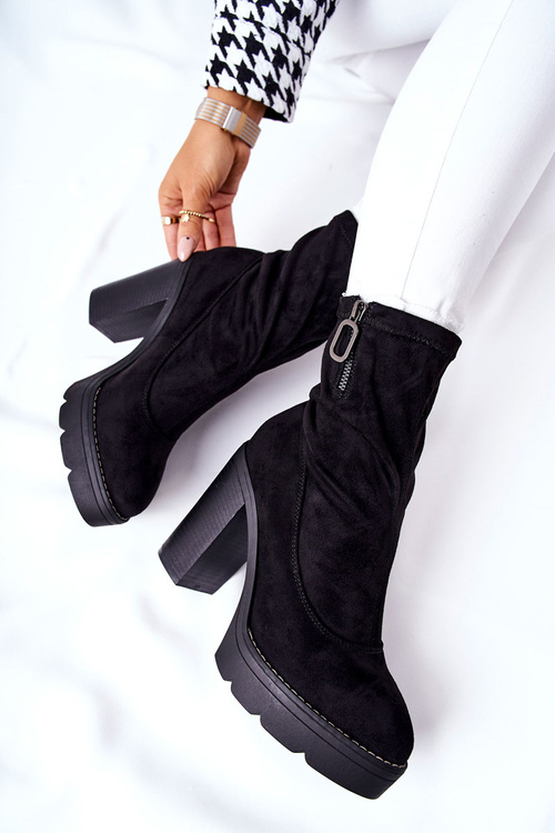 Suede Boots On Heel Black Marlevo
