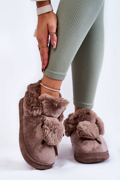 Women's Slip-on Fur Slippers With Pompom Brown Noemi