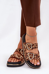Women's platform slippers with leopard print and gold buckles brown Tersele