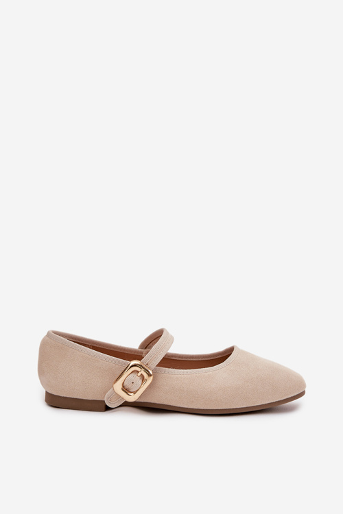 Ballerinas With Strap And Gold Clasp Eco Suede Light Beige Adelora