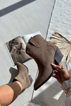 Slip-on Women's Cowboy Boots Made of Natural Suede Beige Beretta