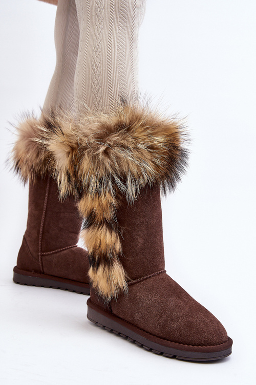Women's Snow Boots With Fur Leather Suede Brown Balvin
