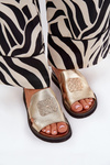 Ladies Wedge Sandals Eco Leather With Decoration Gold Sarela