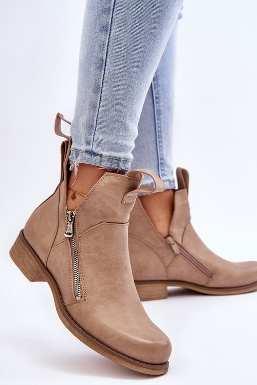 Women's Flat Heel Leather Boots Beige Artemis