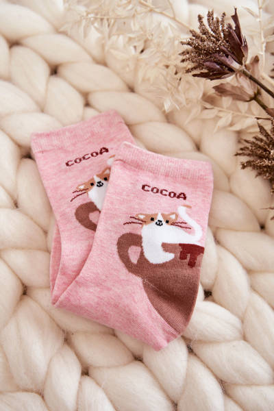 Women's Funny Socks Cat In Cup Pink