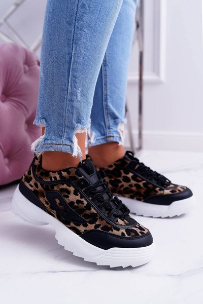 Sporty Women's Black Leopard Shoes Faqundo