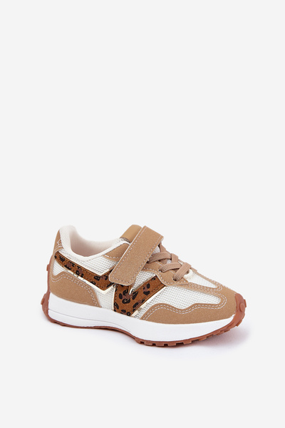 Dziecięce Sneakersy Na Rzep Panterka Ciemnobeżowe Tezzu