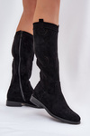 Knee Boots With Perforated Shaft On Flat Heel S.Barski HY51-860 Black