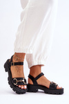 Women's Leather Sandals With Embellishment Black Emori