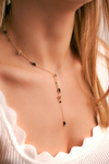 Women's Gold Necklace Chain Black Balls Flowers Carla