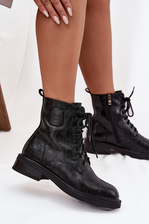 Leather Women's Work Boots With Decorative Detail Maciejka K7180-01 Black