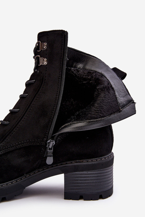 Botki Damskie Niski Obcas Sznurowane Czarne Adinail KE225P