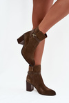 Women's suede ankle boots with heel warm Sergio Leone BT25384-S Khaki