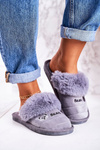 Women's Home Slippers With Fur Grey Teddy