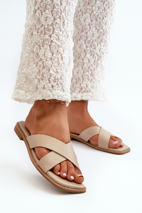 Women's Flat Heel Sandals Made of Eco Leather S.Barski KV27-002 Beige