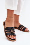 Flat Women's Sandals With Gold Detail Black Noroti