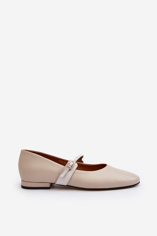 Women's Leather Ballerina Flats Laura Messi 2774 Beige