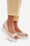 Wedge Women Sandals Made Of Eco Suede Light Beige Velira