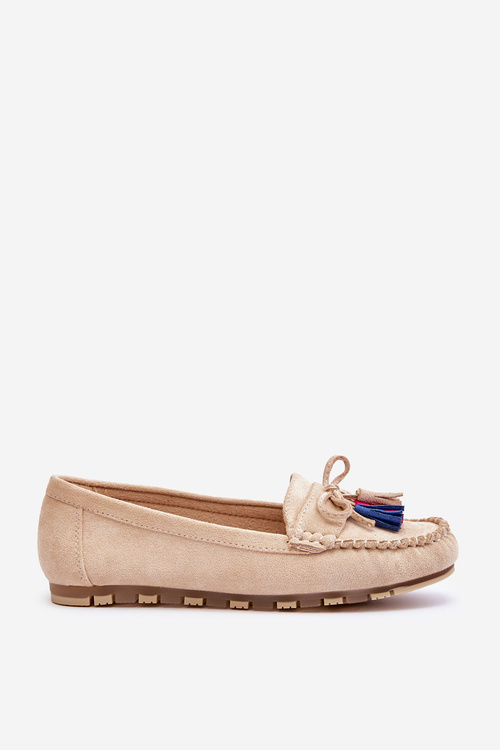 Suede Loafers With Bow And Fringes Beige Dorine
