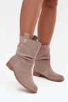 Leather Suede Women's Boots with Gathering Insulated Zazoo 4210 Beige
