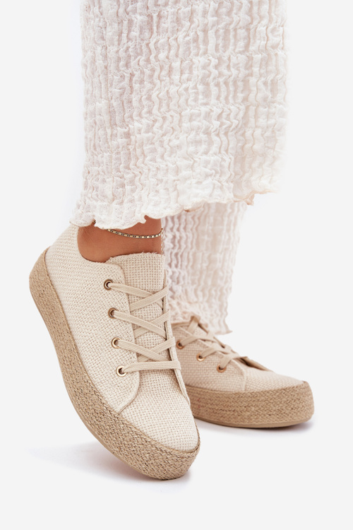Women's Platform Sneakers With Braiding Beige Princa