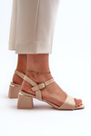 Women's Beige Faux Suede Block Heel Sandals Leisha