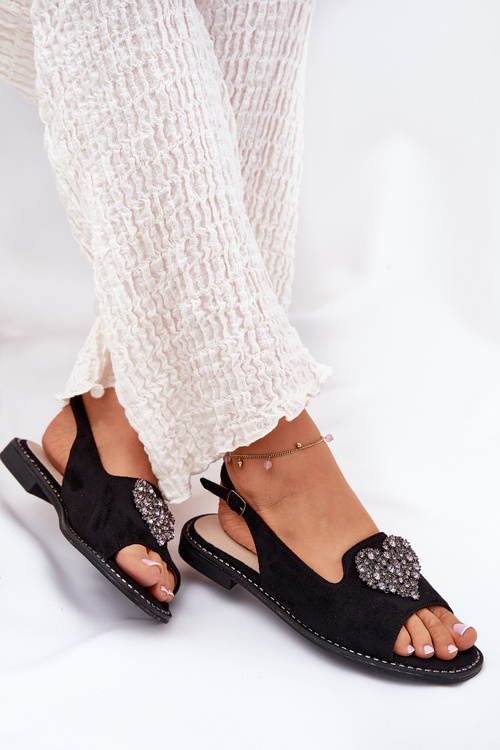 Women's Sandals With Decorative Heart S.Barski KV27-018 Black