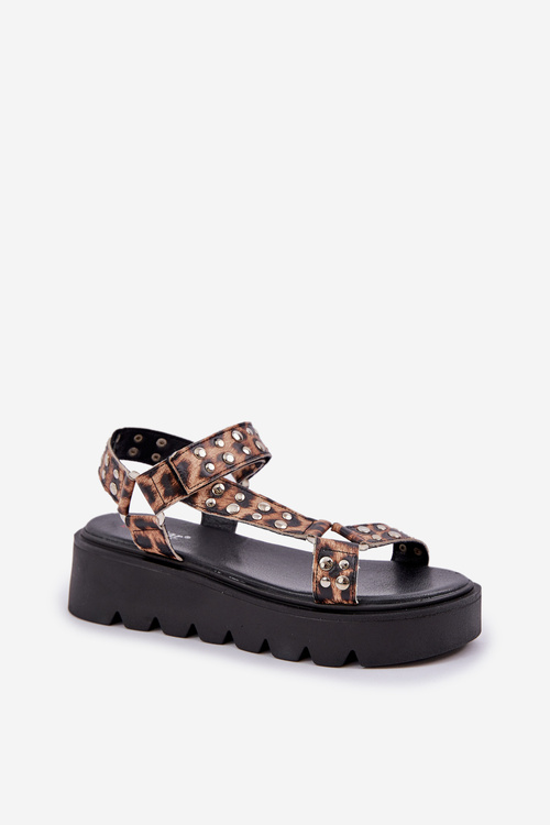 Embellished Platform Sandals Leopard Brown Tatellia