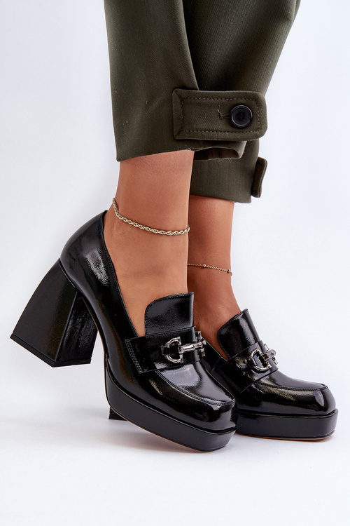 Półbuty Damskie Lakierowane Słupek D&A MR38-906 Czarne