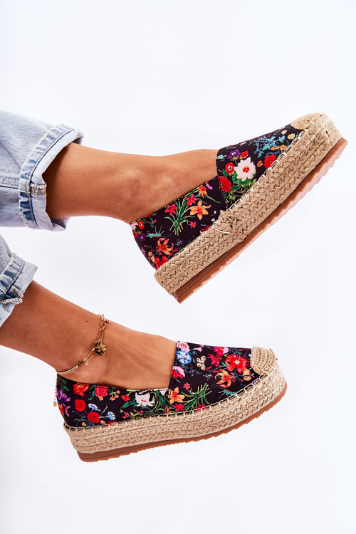 Fashionable Slip-On Espadrilles In Flowers Black Morice