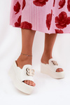 Platform And Wedge Sandals With Decoration White Tanonea