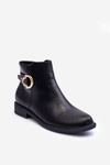 Leather Ankle Boots with Flat Heel Black Meronei 