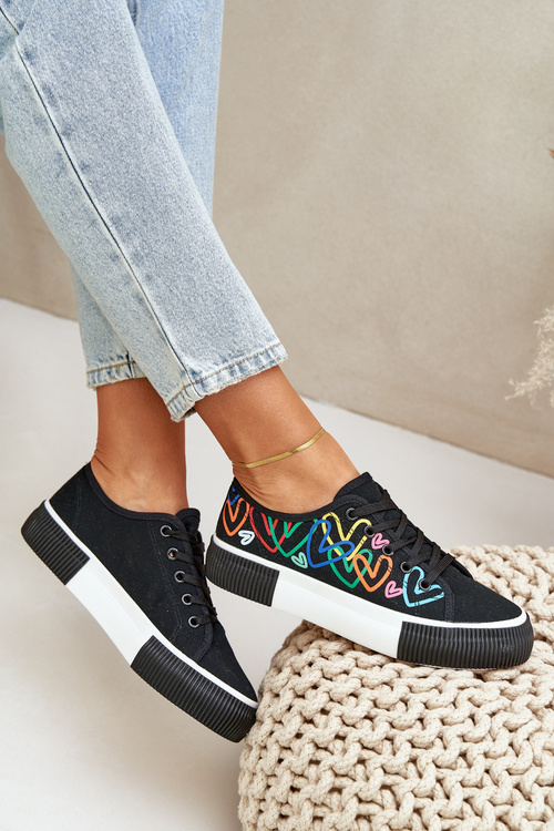 Ladies Sneakers Hearts Black Fonirea