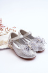 Children's Ballerinas With Velcro Bow Silver-Grey Nicola