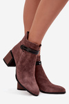 Suede Leather Women's Ankle Boots With Heel With Decorative Strap Insulated D&A CR52-650 Brown