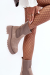 Women's Suede Boots With Sock On Platform And Flat Heel Dark Beige Rewam