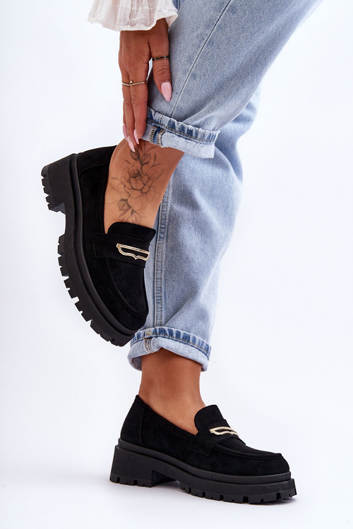 Women's Suede Slip-On Loafers Black Pure Love