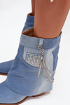Women's block heel ankle boots with chain denim Ilyana