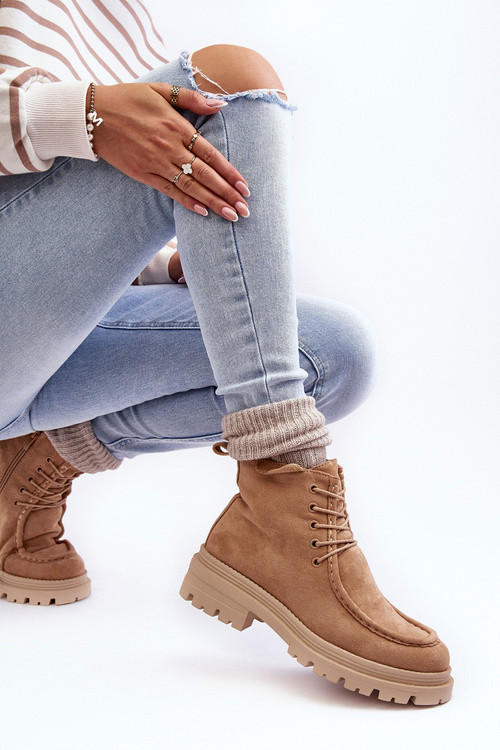 Trapery Botki Damskie Na Suwak Ciemnobeżowe Apolosi A5200-63