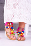 Lu Boo | Colorful Pompony Roman Gladiator Sandals